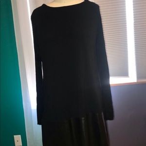 Neiman Marcus Black Dress W/Leather Trim
